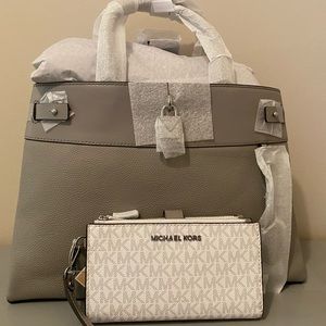 (NWT) MK Lrg Gramercy Pearl Grey Handbag w/wallet